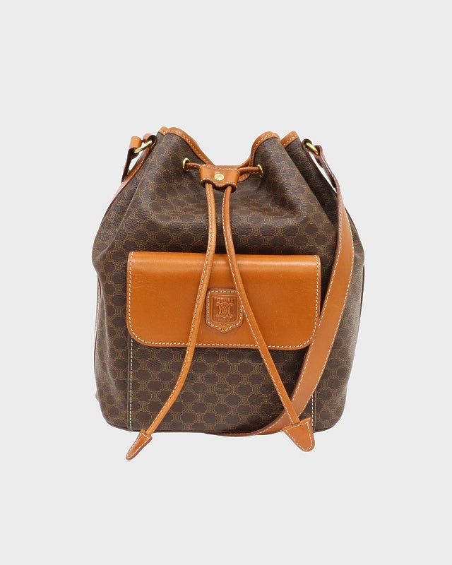 CELINE マカダム柄ブラゾン刻印巾着ショルダーバッグ | Hedy