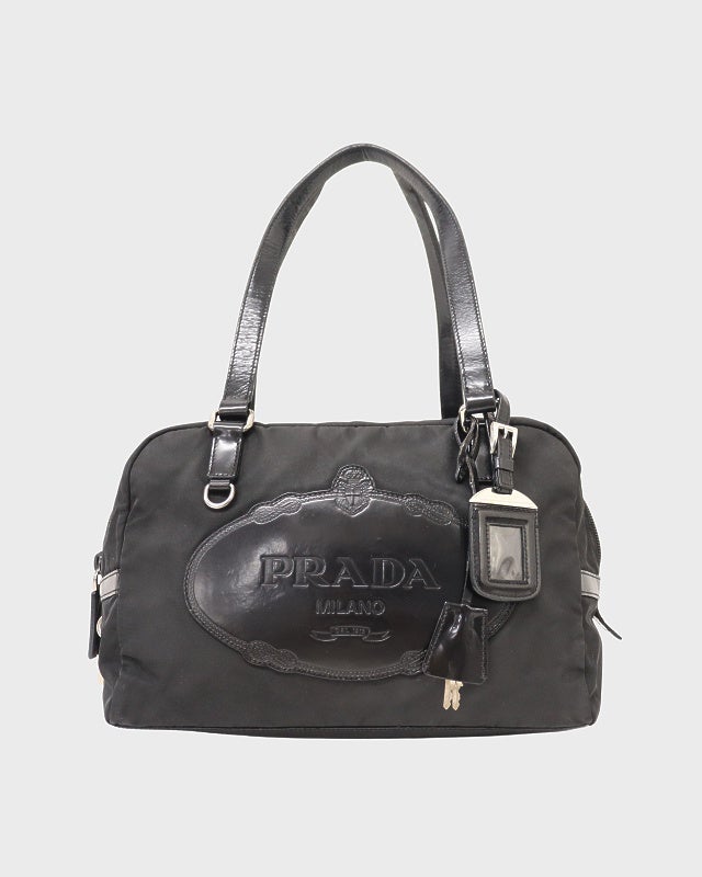 PRADA ロゴエンボスレザーナイロンハンドバッグ | Hedy