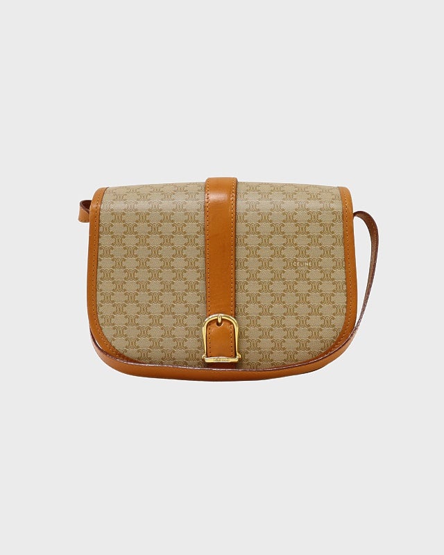 CELINE マカダム柄ロゴ金具レザーショルダーバッグ | Hedy