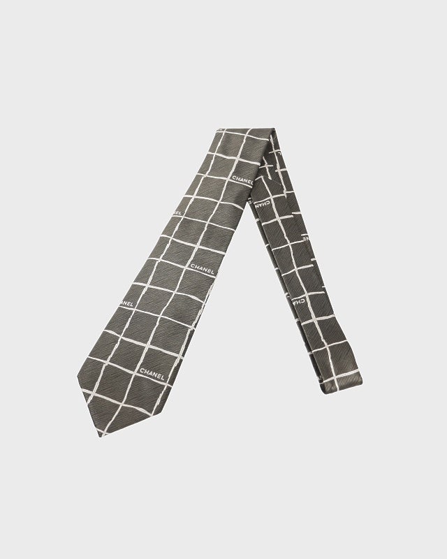 CHANEL ロゴ格子柄シルクネクタイ | Hedy