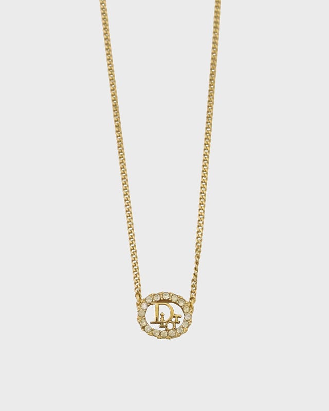 DIOR ロゴラウンドラインストーンネックレス | Hedy