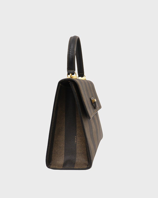 【FENDI】2wayバッグ　ボストンバッグ　ペカン柄　ゴールド金具　PVC FENDI（フェンディ） ペカン ハンドバッグ ミニボストン ブラウン系 茶