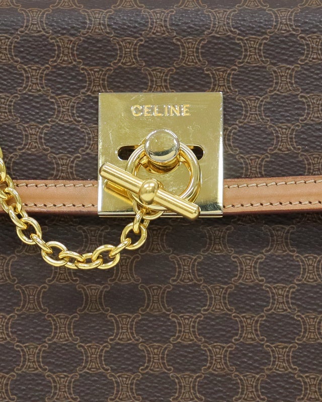 週末お値下げ中！ CELINE  マカダム柄ガンチーニ金具ショルダーバッグ CELINE ワンショルダーバッグ マカダム柄 ガンチーニ ゴールド金具 PVC