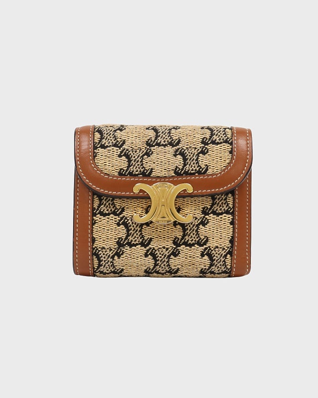 CELINE ブラウン/イエロー 二つ折り財布　ヴィンテージ　箱付き CELINE セリーヌ 財布 ブラウン ブラゾン型押し がま口 2つ折り