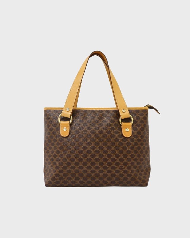【CELINE】セリーヌ ハンドバッグ マカダム柄 レザー ブラウン×コールド金具 CE00/13/ok03731tm セリーヌ CELINE マカダム2WAYバック ブラウン ゴールド金具 PVC