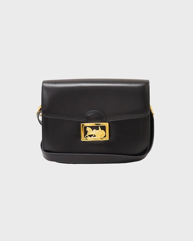 K池055/ CELINE レザー 馬車金具 ショルダーバッグ ブラック CELINE 馬車金具レザーショルダーバッグ | Hedy
