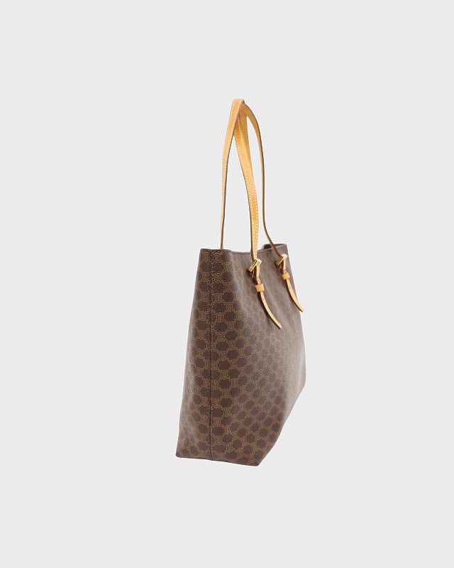 【CELINE】トートバッグ　マカダム柄　ベージュ　ブラウン　PVC CELINE マカダム柄トートバッグ | Hedy