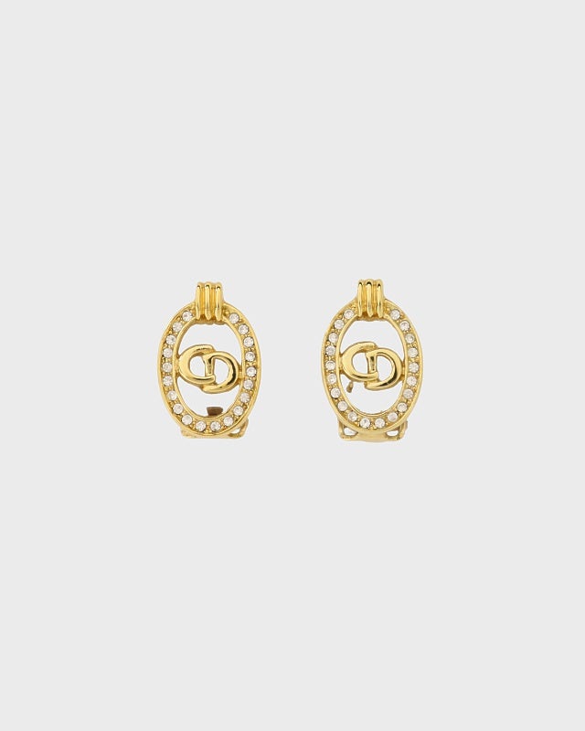 DIOR CDオーバルラインストーンイヤリング | Hedy