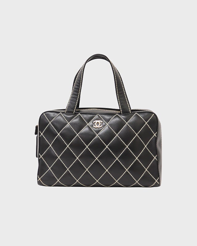 CHANEL ブラック ワイルドステッチ　バッグ ワイルドステッチ トップハンドル ハンドバッグ レザー ブラック