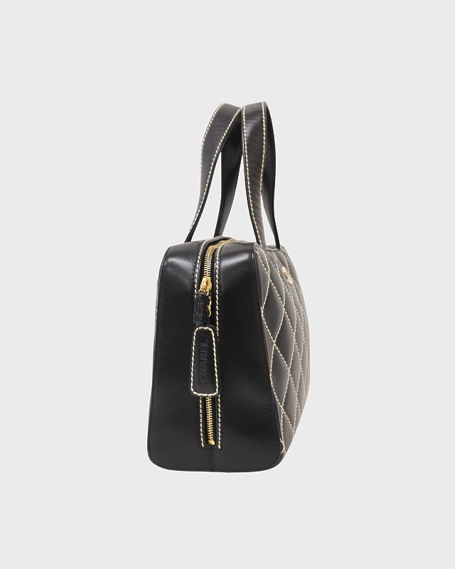 CHANEL ブラック ワイルドステッチ　バッグ ワイルドステッチ トップハンドル ハンドバッグ レザー ブラック