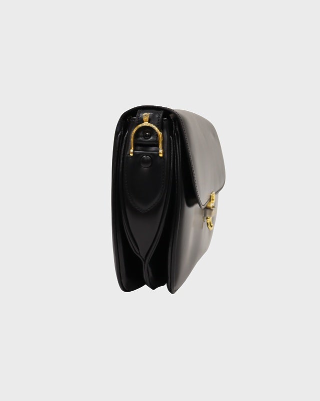 2601-53｜セリーヌ ショルダーバッグ レザー ブラック ガンチーニ金具 CELINE セリーヌ ショルダーバッグ ブラック ガンチーニ レザー