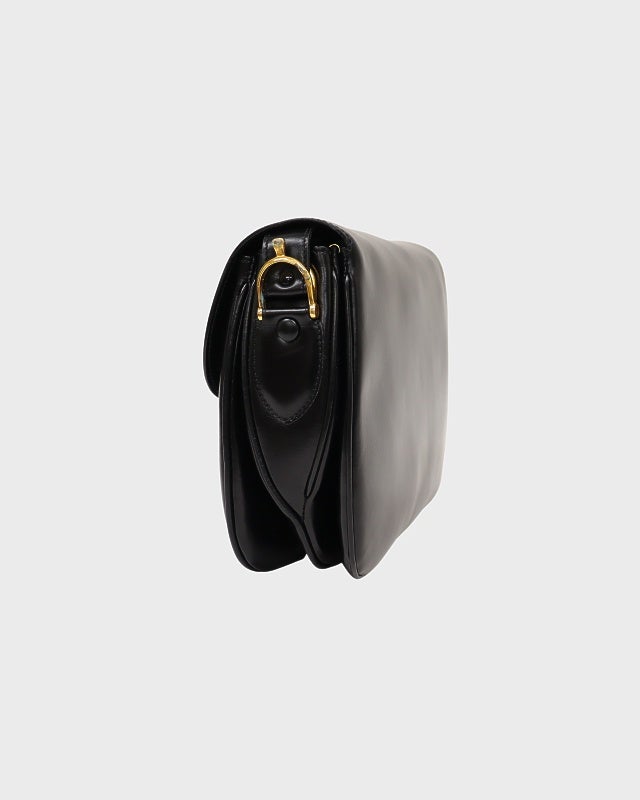 CELINE ブラック レザー ガンチーニ ショルダーバッグ CELINE ガンチーニショルダーバッグ