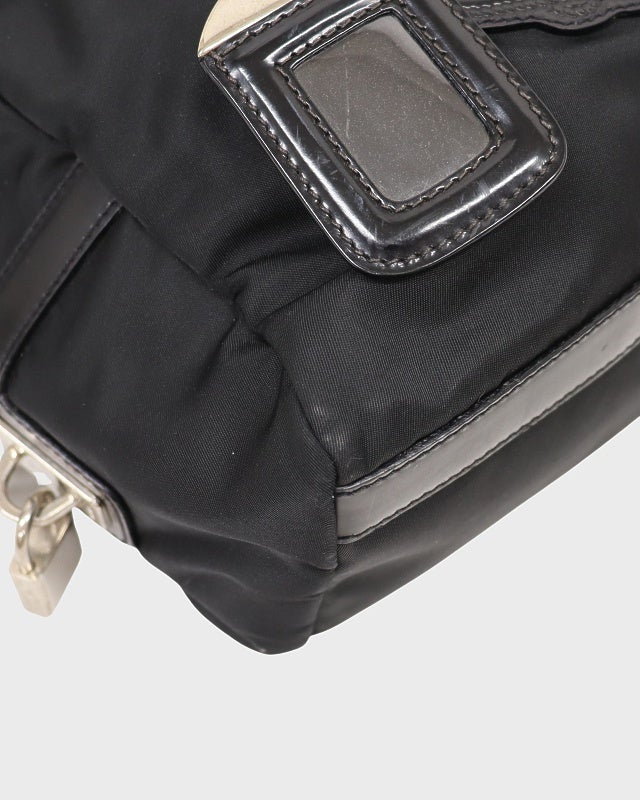 PRADA ロゴ刻印レザーナイロンハンドバッグ | Hedy
