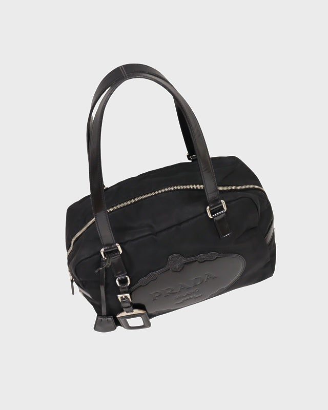 PRADA ロゴ刻印レザーナイロンハンドバッグ | Hedy