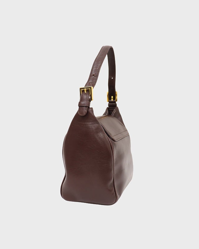 FENDI レザーショルダーバッグ ブラウン/レッド フェンディ ボックス レザー ショルダーバッグ レッド ABランクの