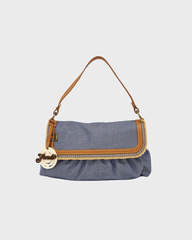 FENDI ショルダーバッグ フェンディ バッグ デニム FENDI Mamma Bucket Flower Beads Shoulder Bag Denim Blue Women's