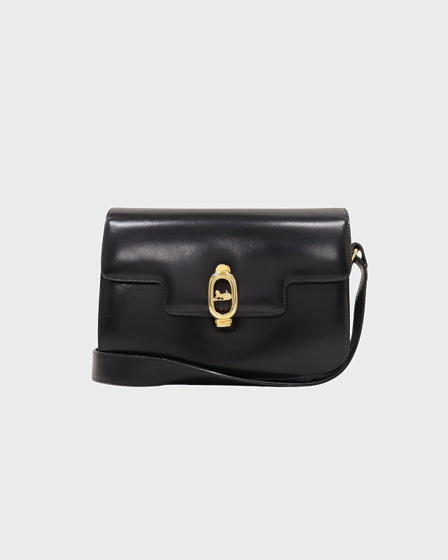 美品 CELINE ショルダーバッグ 馬車金具 レザー ブラック CELINE 馬車金具 レザーショルダーバッグ