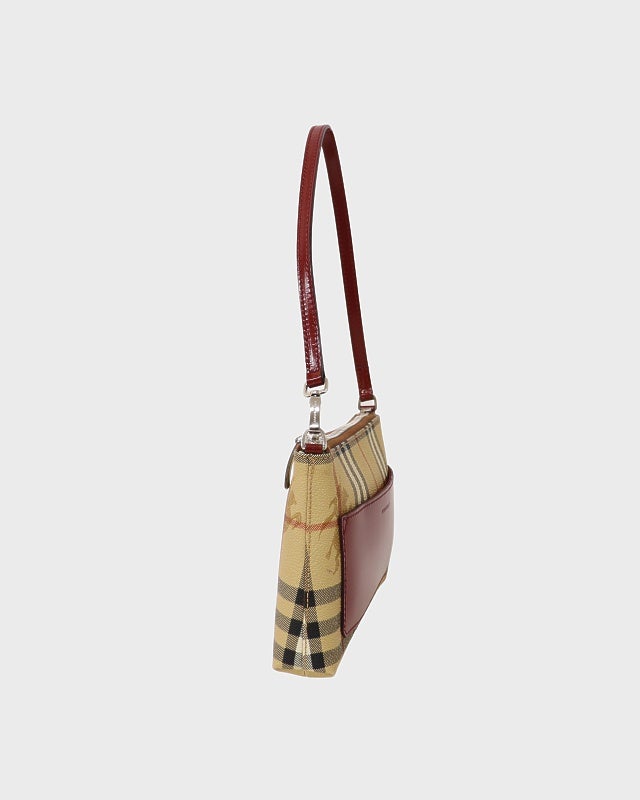 BURBERRYチェック柄ショルダーバッグ　イタリア製 BURBERRY バーバリー チェック柄 キャンバス/レザー ショルダーバッグ