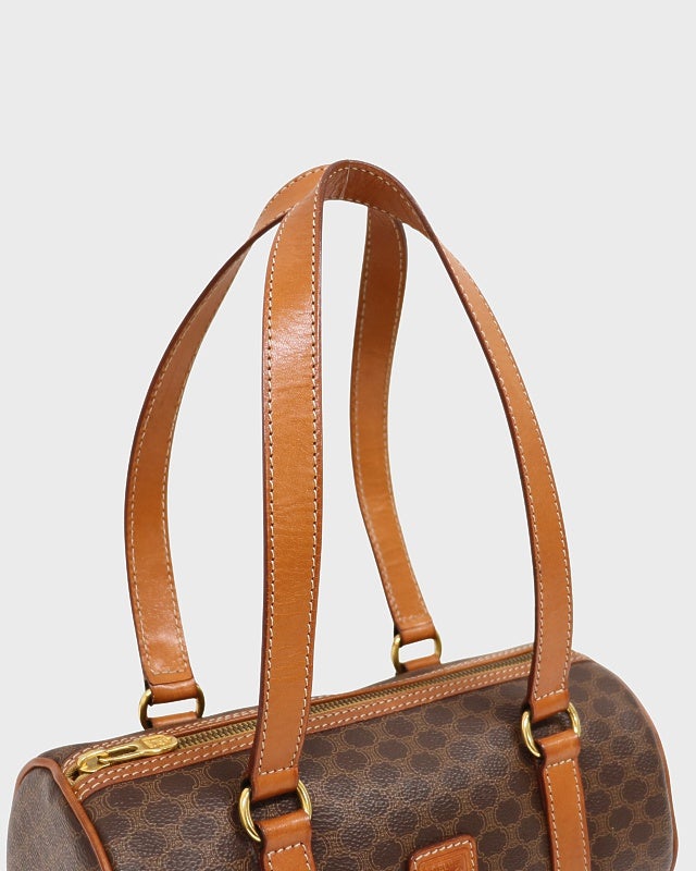 博多献上柄帯 リメイク　マロンブラウン×ゴールド バネハンドルバッグ CELINE マカダム柄ブラゾン刻印パピヨン型バッグ | Hedy