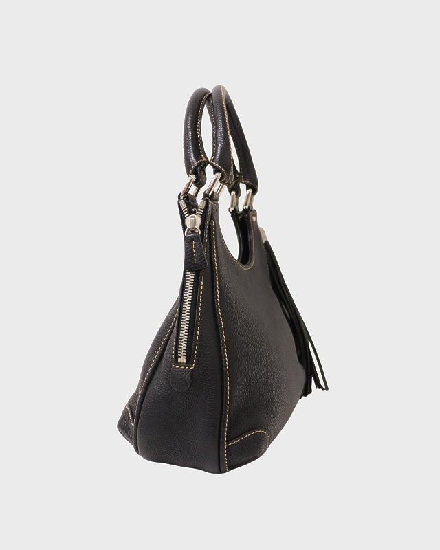 CHANEL 黒 レザー ハンドバッグ タッセル付き CHANEL タッセル付きキャビアスキンハンドバッグ | Hedy