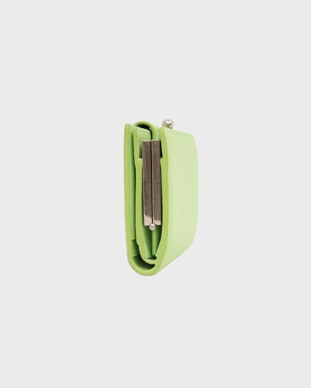 【極美品】 CELINE レザー ケース 小銭入れ がま口 プレート 緑 CELINE ロゴレザーウォレット | Hedy