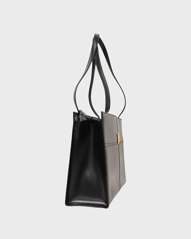 YSL 黒 レザーハンドバッグ　ヴィンテージ　ロゴ金具　美品 YSL ロゴ金具レザートートバッグ | Hedy