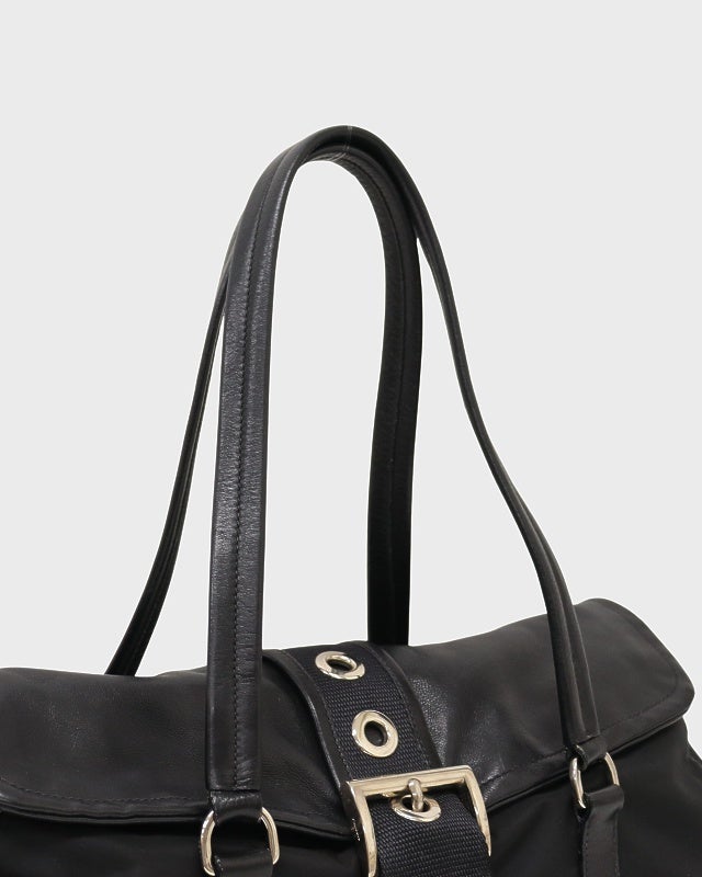 PRADA 三角ロゴ金具ナイロンレザーハンドバッグ | Hedy
