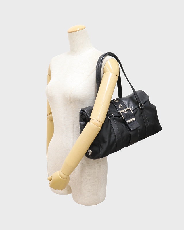 PRADA 三角ロゴ金具ナイロンレザーハンドバッグ | Hedy