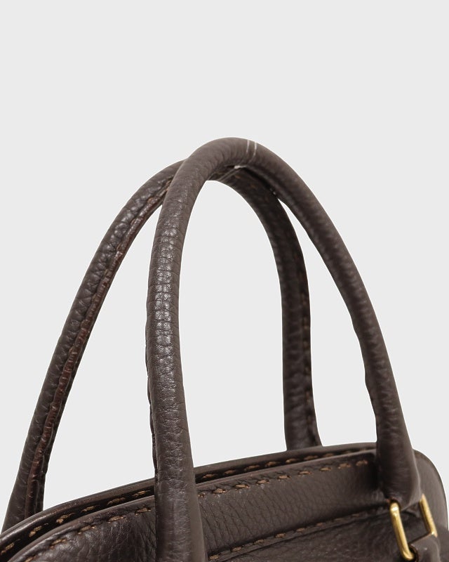 FENDI ダークブラウン レザー ハンドバッグ FENDI レザーハンドバッグ | Hedy