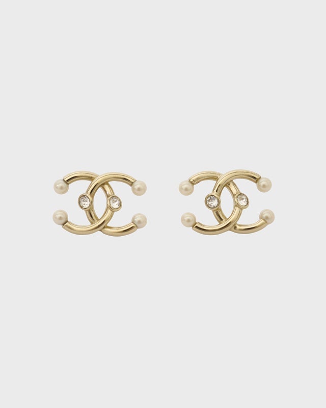 CHANEL ダブルCOCOラインストーンピアス | Hedy