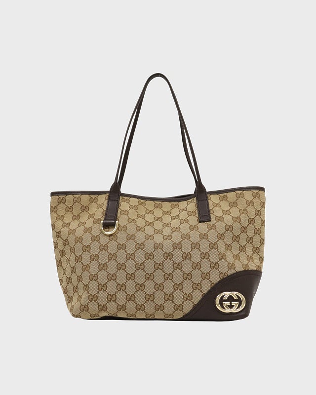GUCCI グッチ GGキャンバス GGキャンバストートバッグ GUCCI トートバッグ ブラウン ベージュ レザー × バッグ