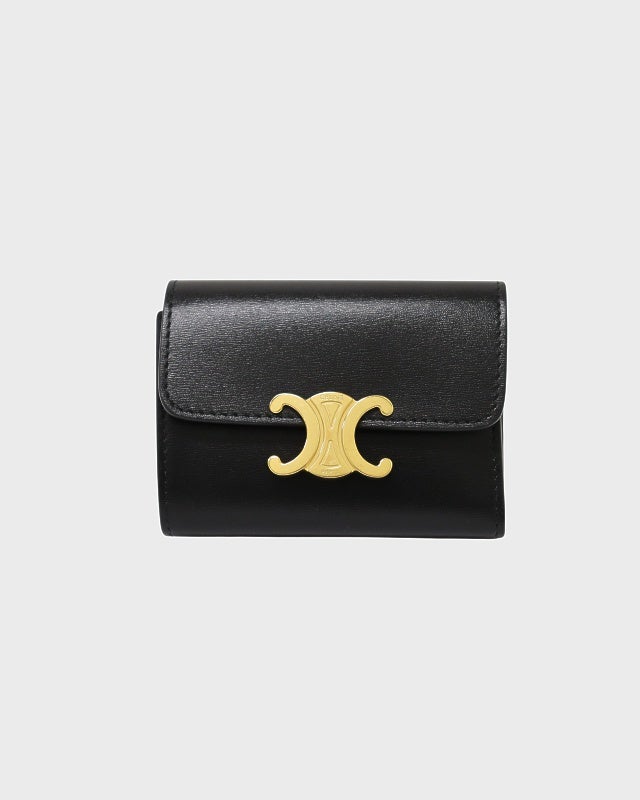 CELINE コンパクトウォレット トリオンフ ブラック ゴールド ミニ財布 CELINE コンパクトウォレット トリオンフ | Hedy