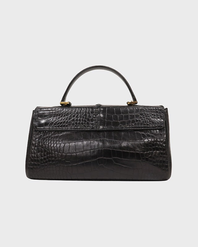 イヴサンローラン　クロコ型押し　ハンドバッグ　カサンドラロゴチャーム YSL ロゴチャーム付きクロコ型押しハンドバッグ | Hedy