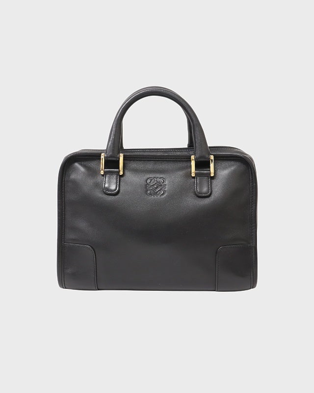 LOEWE ブラック ボストンバッグ LOEWE アナグラムレザーボストンバッグ | Hedy