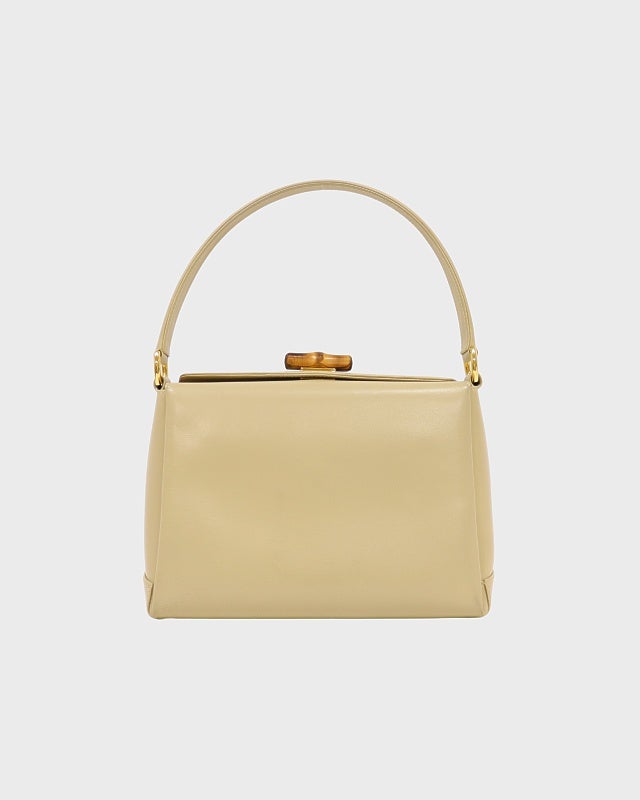 Gucci ハンドバッグ ベージュ/イエロー GUCCI バンブーターンロックレザーハンドバッグ | Hedy