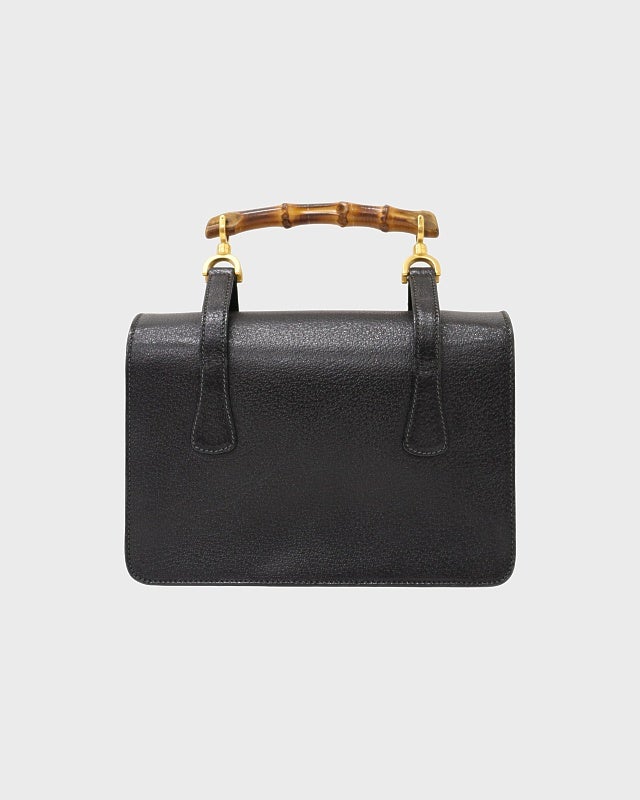黒いレザー ハンドバッグ バンブースタイル GUCCI バンブーレザー2Wayバッグ | Hedy