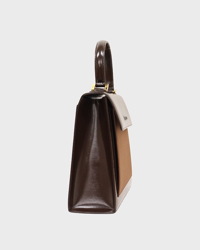 Yves Saint Laurent ブラウンレザーハンドバッグ YSL ロゴレザーハンドバッグ | Hedy