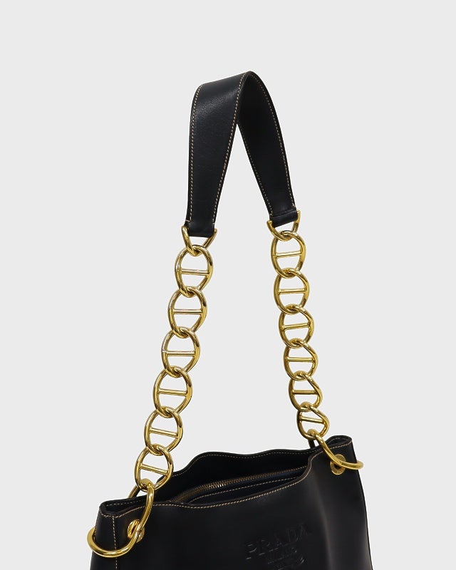 PRADA ロゴ刻印レザーチェーンショルダーバッグ | Hedy