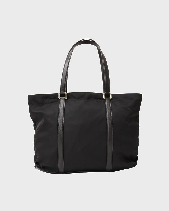 ✨希少✨プラダ トートバッグ ミニ 三角ロゴ シルバー金具 ナイロン レザー 黒 PRADA 三角ロゴ金具ナイロンレザートートバッグ | Hedy