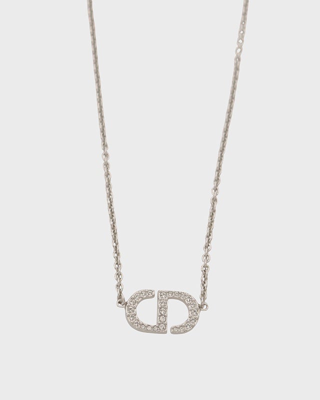 Christian Dior ヘリンボーンチェーン ラインストーン ネックレス DIOR CDラインストーンネックレス | Hedy