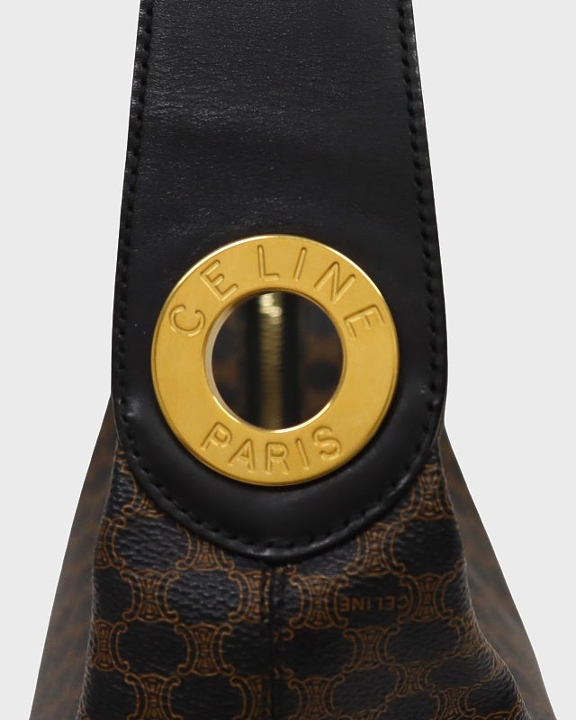 良品✨CELINE 黒マカダム ワンショルダーバッグ ゴールド金具 ロゴ刻印 CELINE マカダム柄ロゴサークル金具ワンショルダーバッグ | Hedy