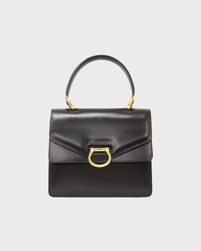 美品 セリーヌ レザー ガンチーニ ハンドバッグ フォーマル フラップ ネイビー CELINE ガンチーニ金具Wフラップハンドバッグ | Hedy