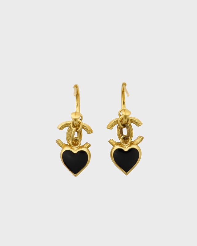 CHANEL シャネル ハート ココ スイングピアス 02P ゴールド×ブラック CHANEL COCOハートピアス | Hedy