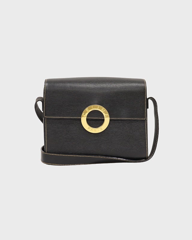 CELINE サークルロゴステッチレザーショルダーバッグ | Hedy