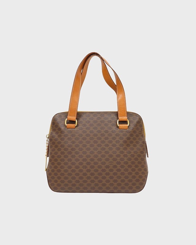 博多献上柄帯 リメイク　マロンブラウン×ゴールド バネハンドルバッグ CELINE マカダム柄ハンドバッグ | Hedy