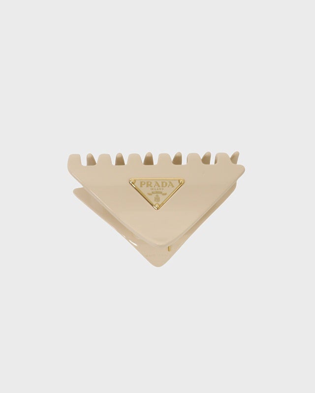 【付属品付】PRADA プラダ ヘアクリップ 三角ロゴ ゴールド PRADA 三角ロゴ金具ヘアクリップ | Hedy