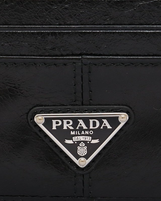 3626 美品 PRADA ケース 三角プレートロゴ 黒 付属品付き PRADA 三角ロゴ金具カードケース | Hedy