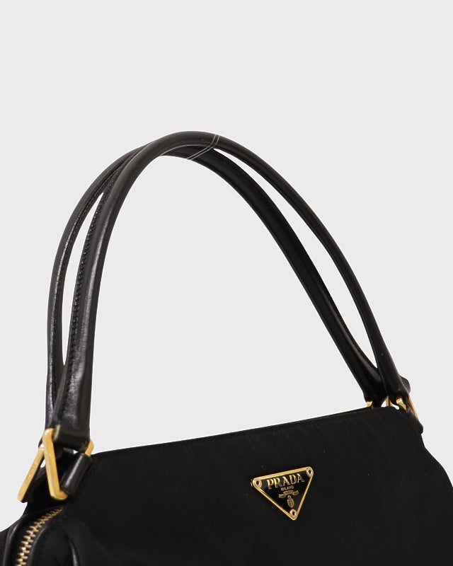 051 美品 PRADA ハンドバッグ 肩掛け 黒 三角ロゴ eow7 PRADA 三角ロゴ金具ナイロンレザーハンドバッグ | Hedy