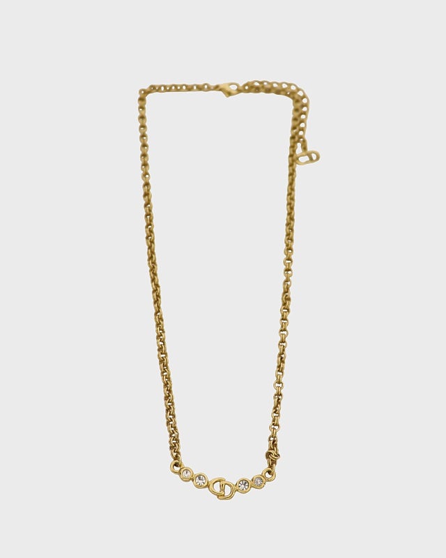 Christian Dior ストーン付き チェーンネックレス DIOR CDラインストーンチェーンネックレス | Hedy