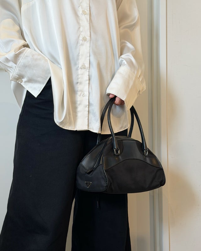 PRADA 三角ロゴ金具ナイロンレザーハンドバッグ | Hedy